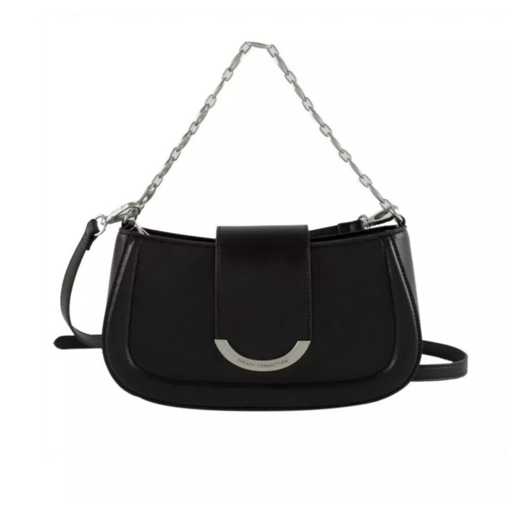 French Connection Maud Smooth Baguette Shoulder Bag and Crossbody Black NWT‎